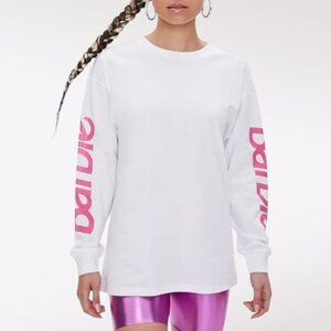 Barbie X Forever 21 Long Sleeve Crewneck Shirt White Pink Logo Size Large